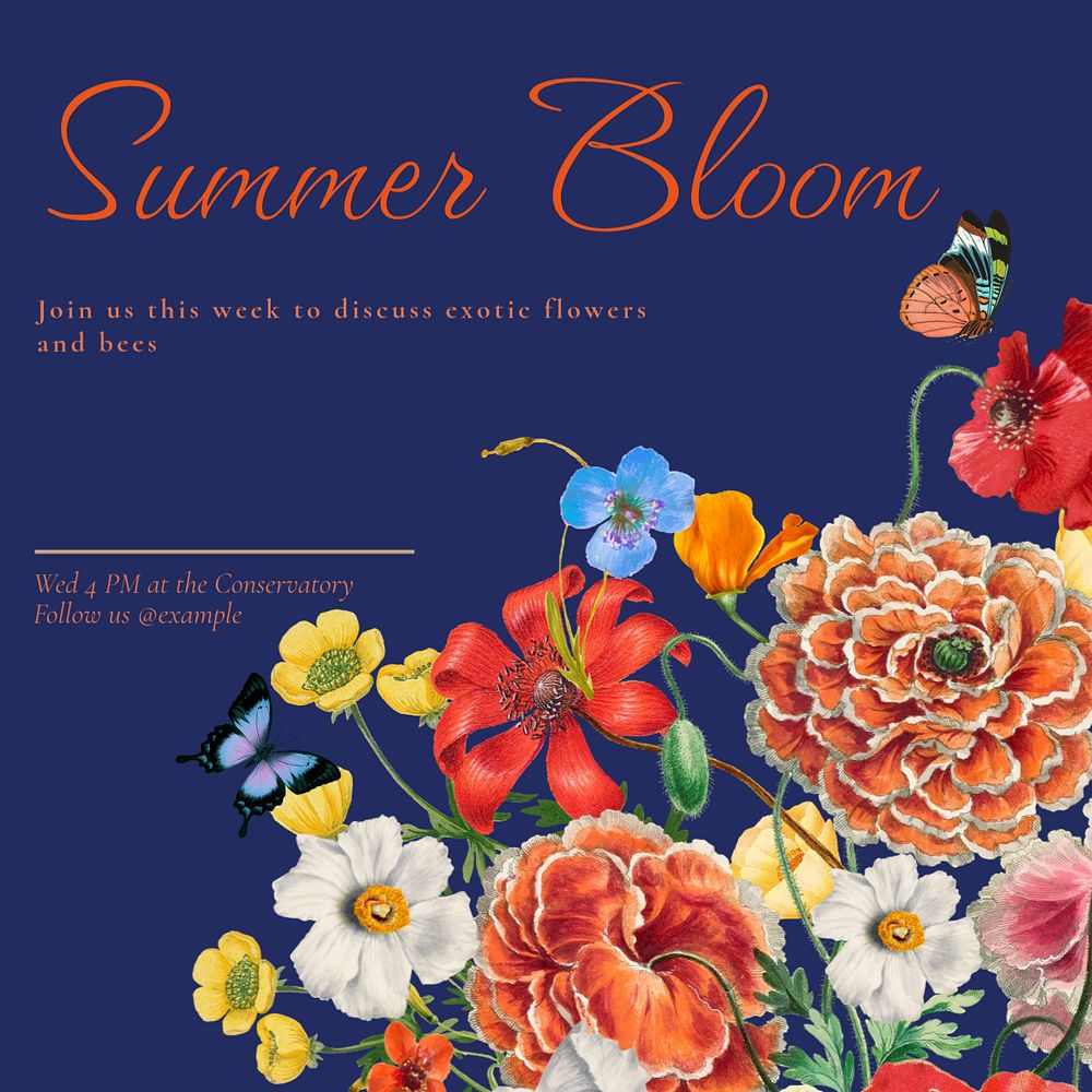 Summer flowers Facebook post template, editable design