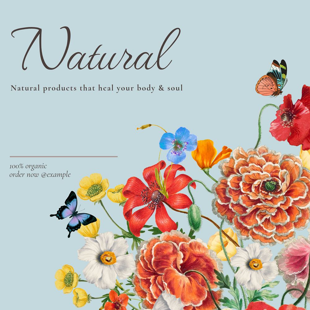 Summer flowers Facebook post template, editable design