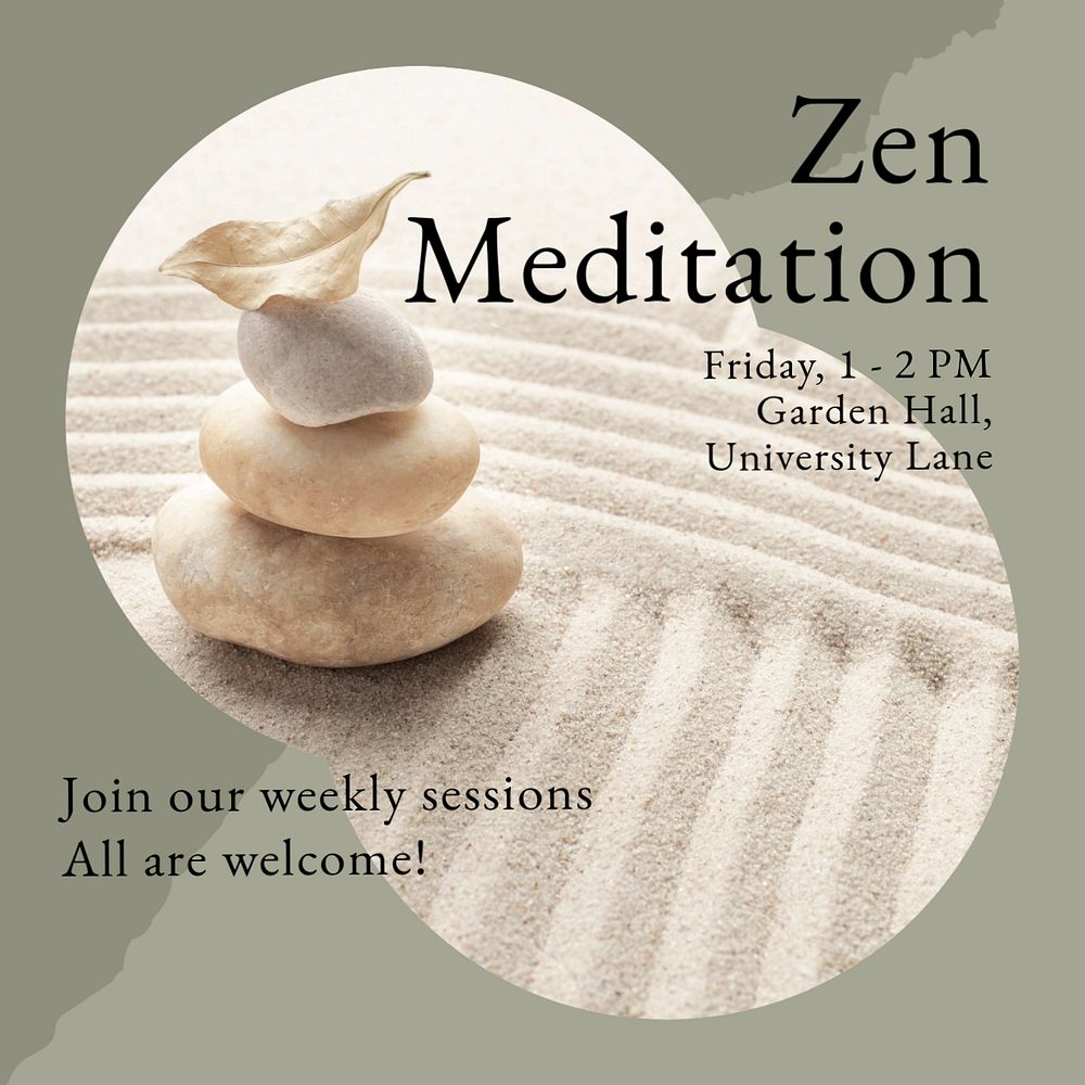 Zen meditation Facebook post template, editable social media ad