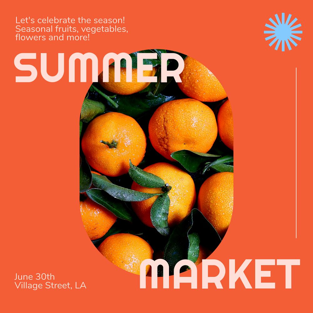 Summer market Instagram post template, editable text