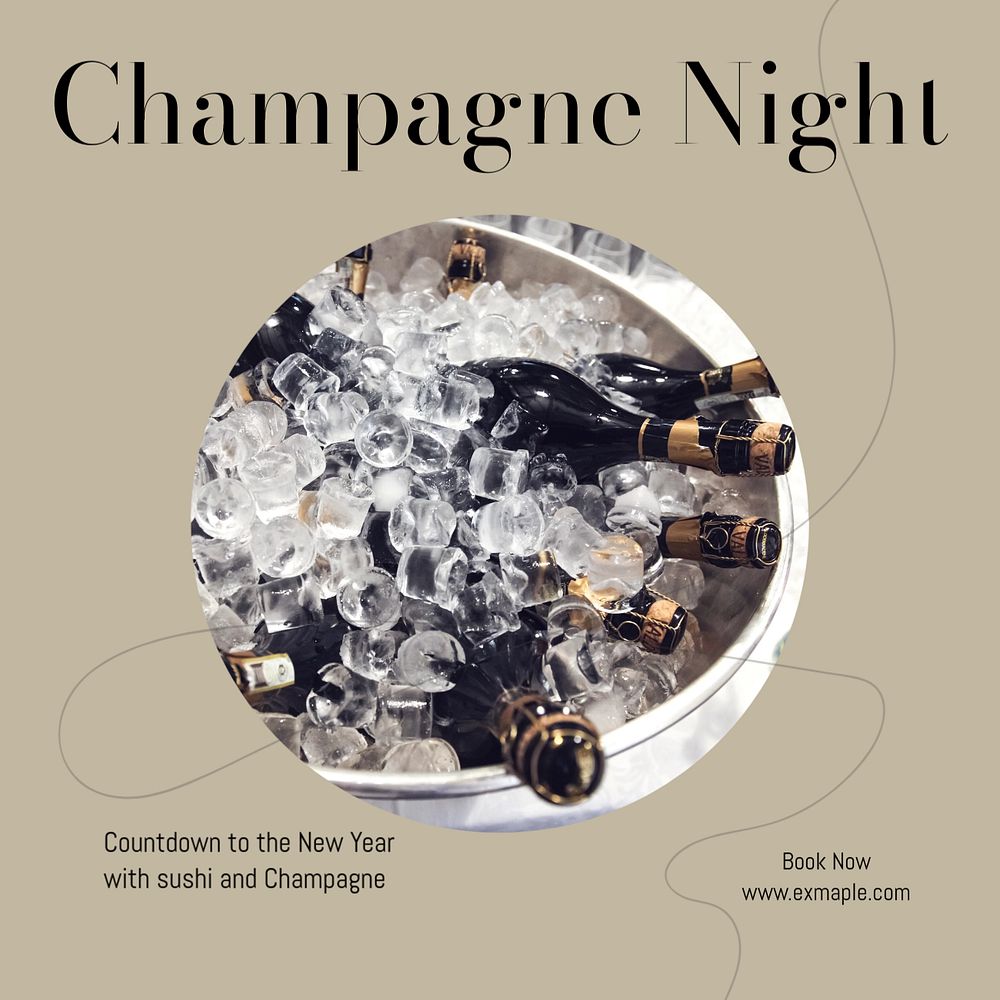 Champagne night Facebook post template, editable social media ad