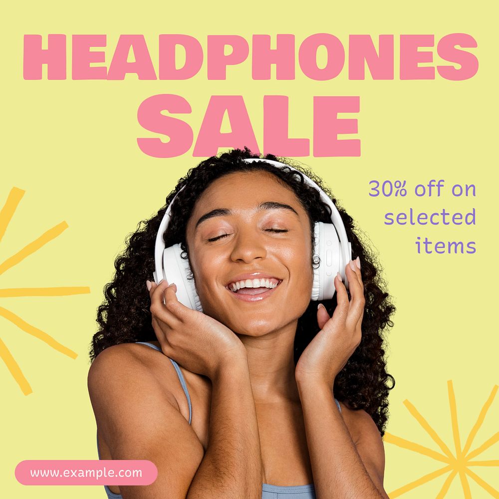 Headphones sale Instagram post template, editable text