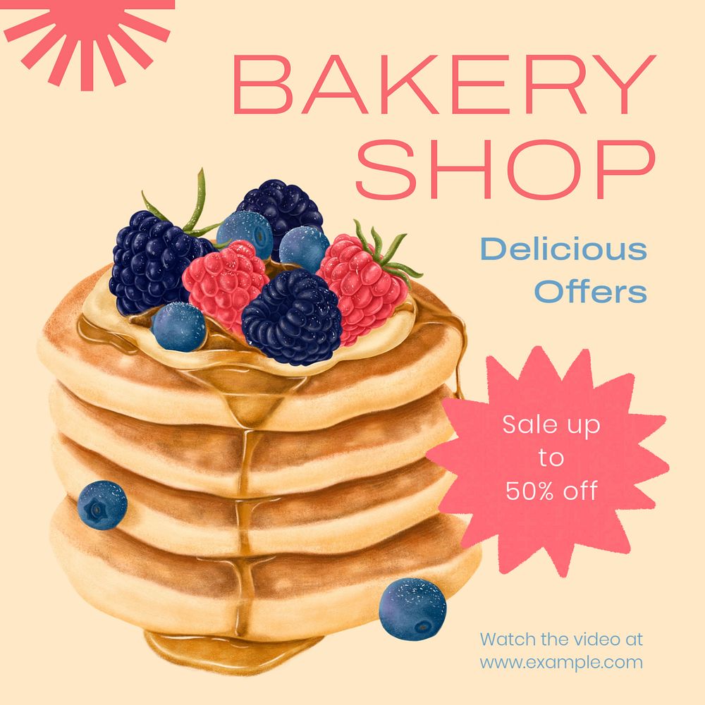 Bakery shop Instagram post template, editable text