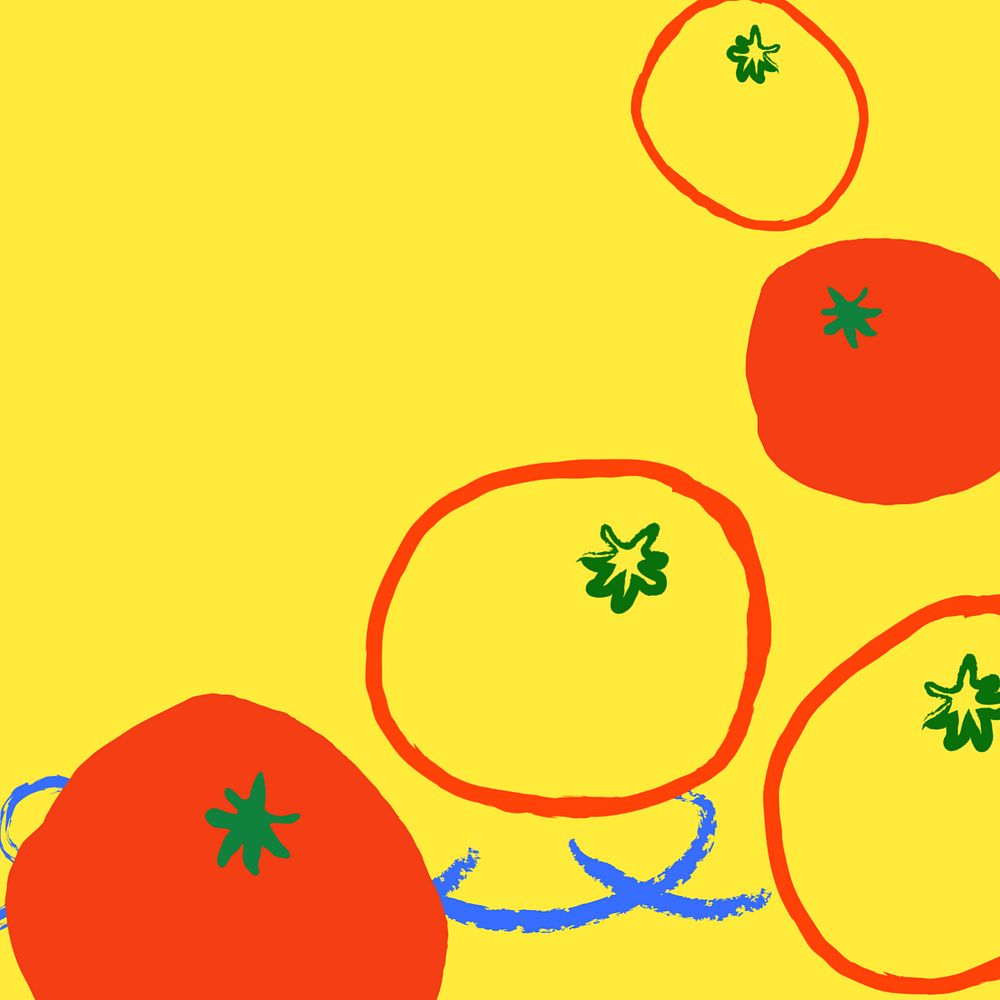 Tomato doodle yellow background, cute fruit border, editable instagram post