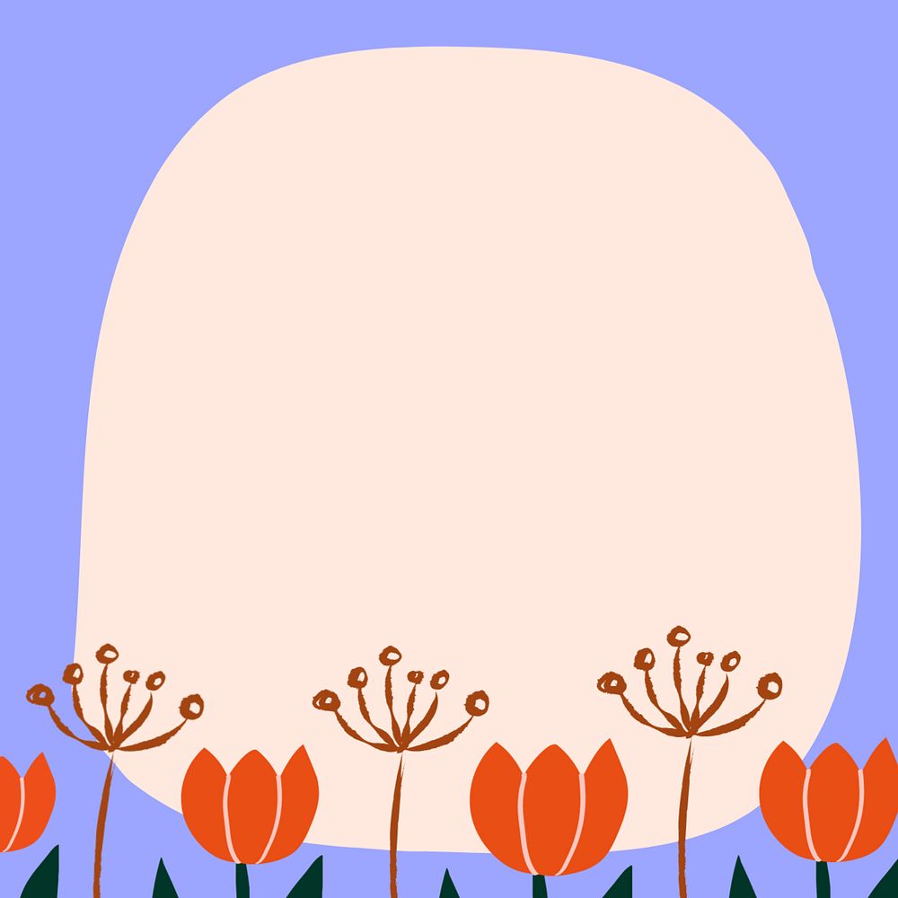 Tulip flower frame background, cute Spring doodle, instagram post, editable design