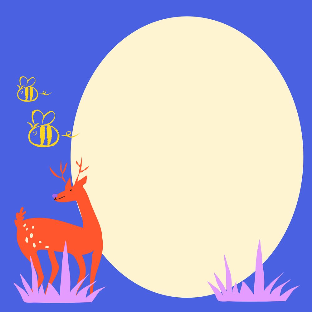 Animal, nature doodle frame background, instagram post, editable design