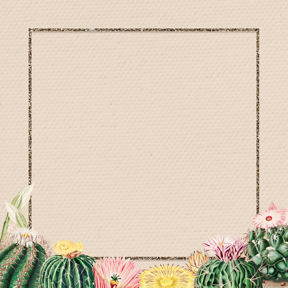 Vintage cactus border frame, editable botanical design