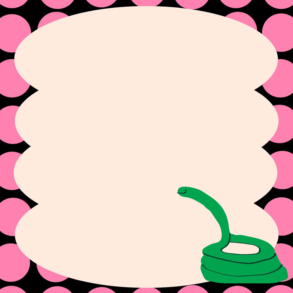 Black funky frame background, cute snake doodle, instagram post, editable design