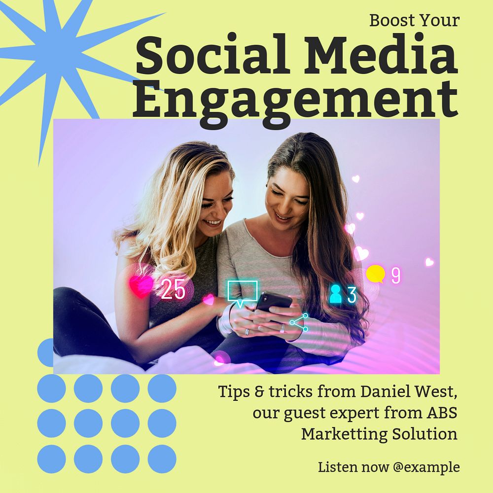 Social media engagement Instagram post template, editable design