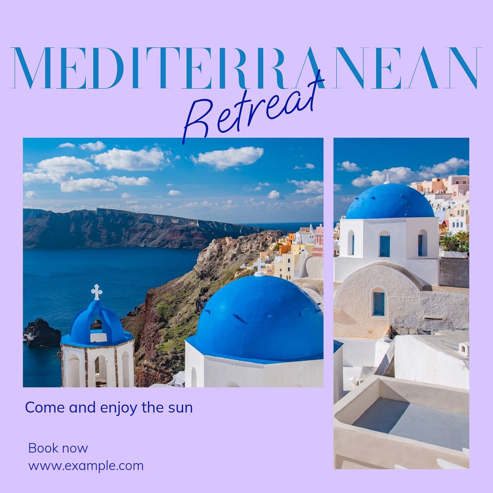 Mediterranean Retreat Instagram post template, editable text