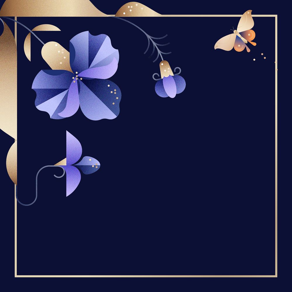 Blue flat iris floral border frame, editable design