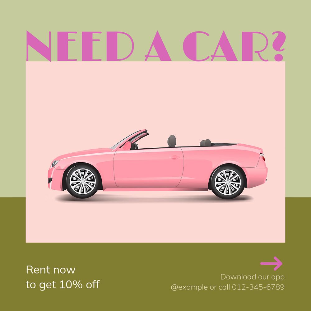 Car rental Instagram post template, editable text