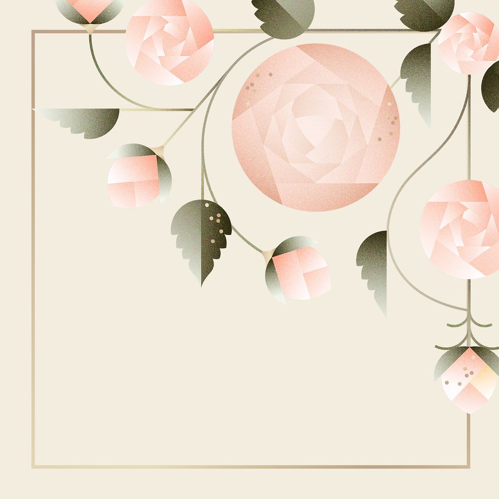 Beige flat rose border frame, editable design