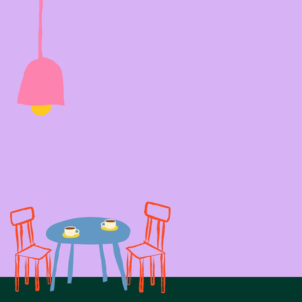 Aesthetic dining corner purple background, furniture doodle border, editable instagram post