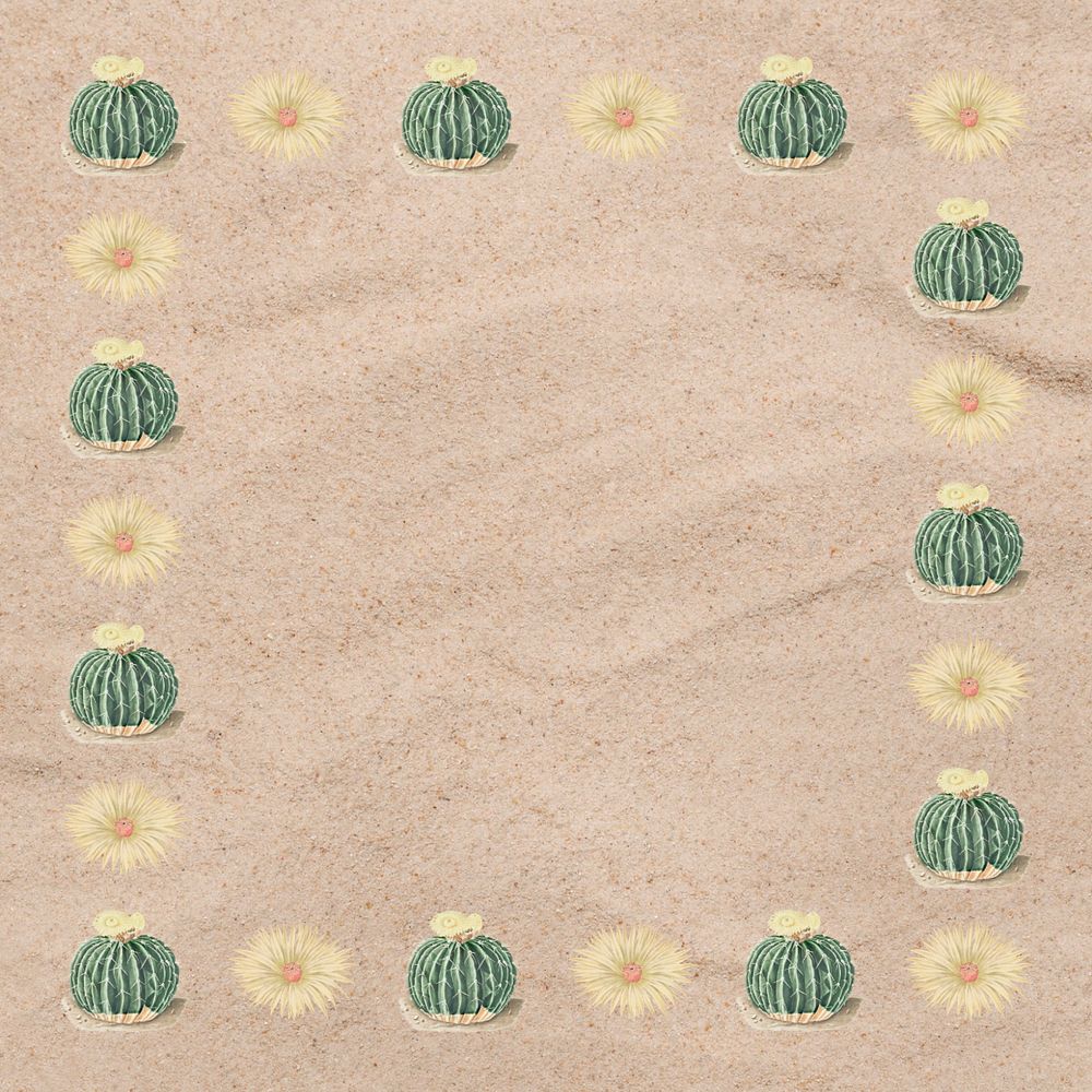 Cactus illustration border frame, editable background design