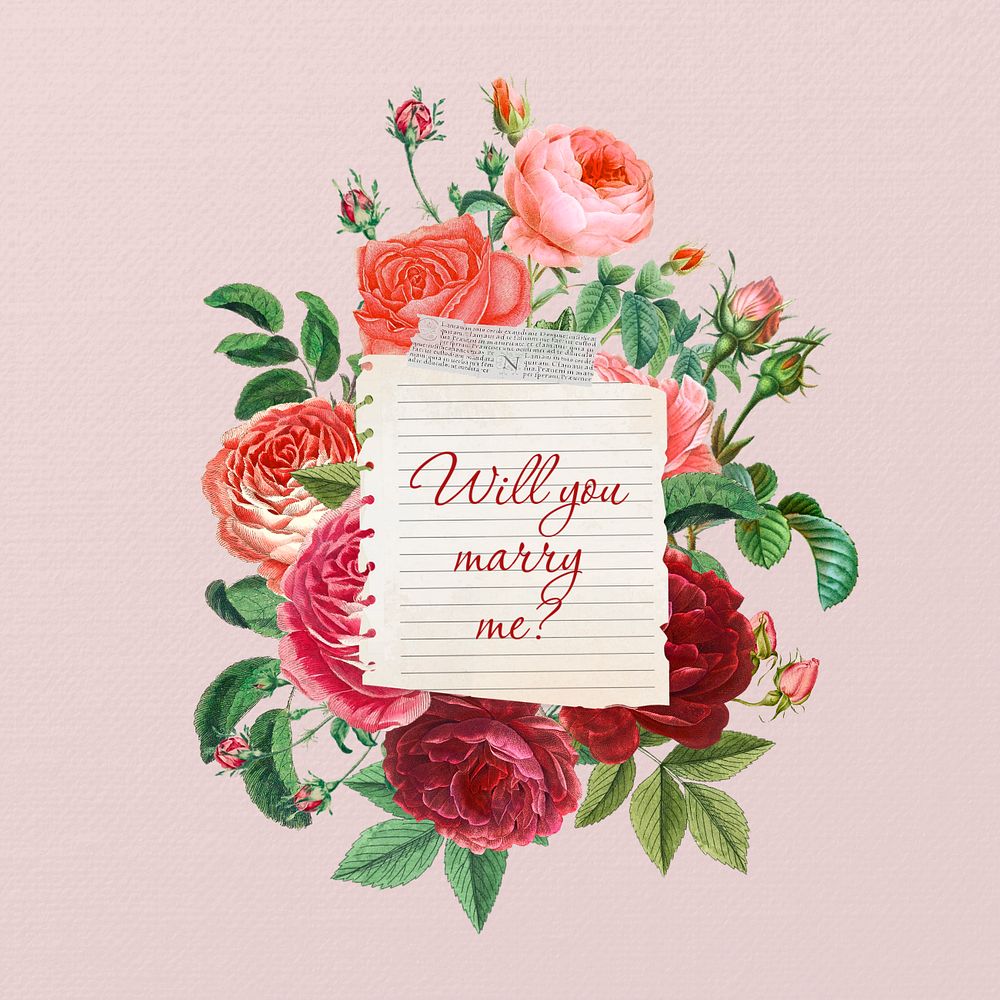 Will you marry me? word, aesthetic flower bouquet collage art, editable design