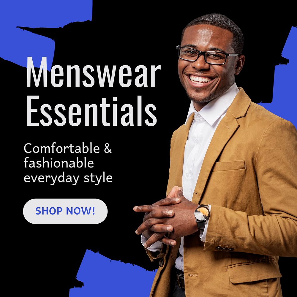 Men's wear essentials Instagram post template, editable text