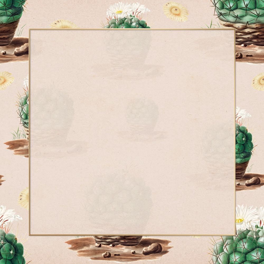 Vintage cactus border frame, editable botanical design