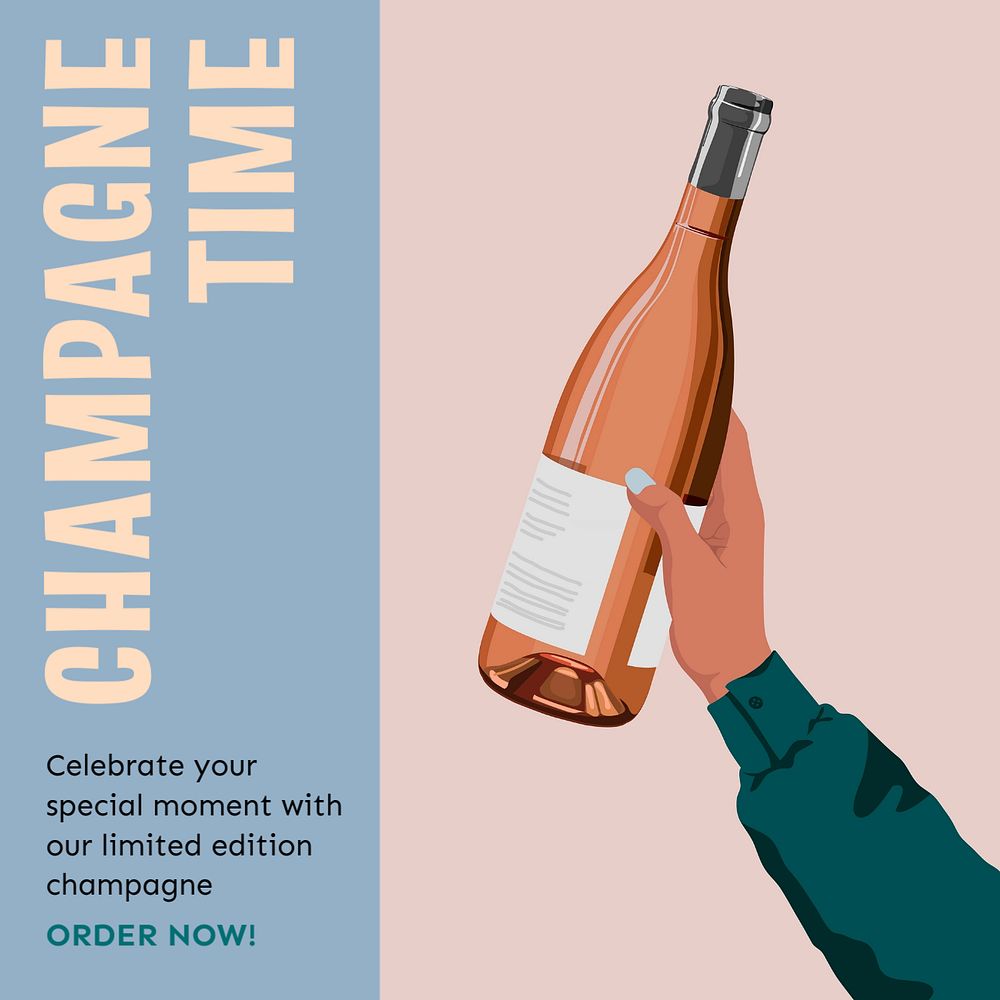 Champagne time Instagram post template, editable text