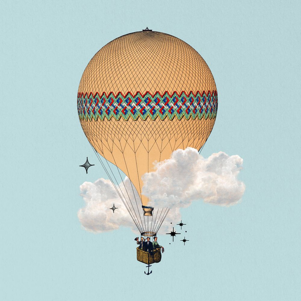 Hot air balloon, travel aesthetic editable collage. Remixed by rawpixel.