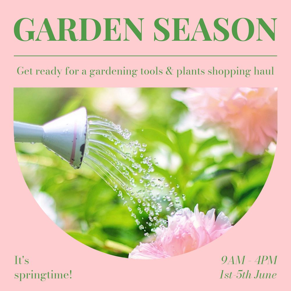 Garden season Instagram post template, editable text