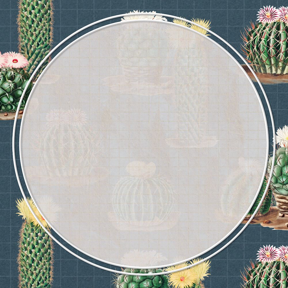 Blue cactus illustration border frame, editable botanical design