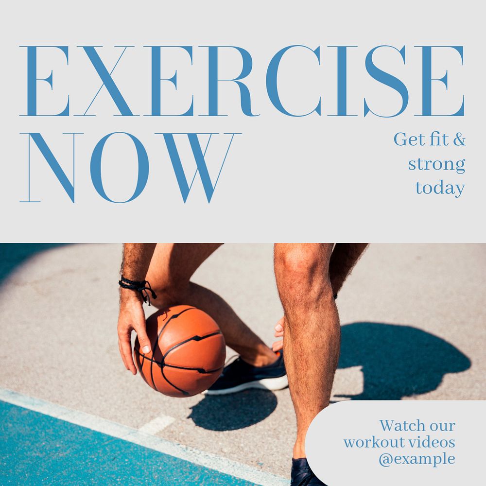 Exercise now Instagram post template, editable text