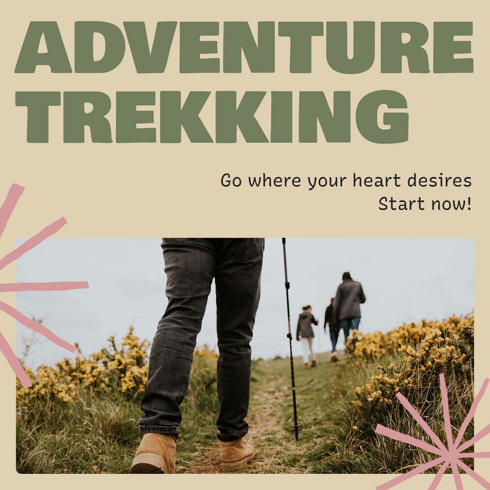 Adventure trekking Instagram post template, editable design