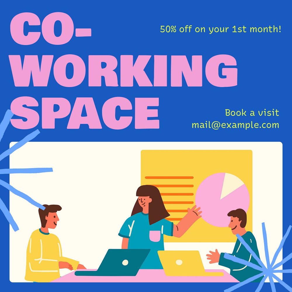 Co-working space Instagram post template, editable text