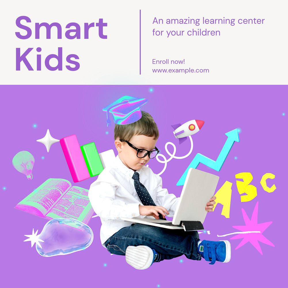 Smart kids center Facebook post template, editable design