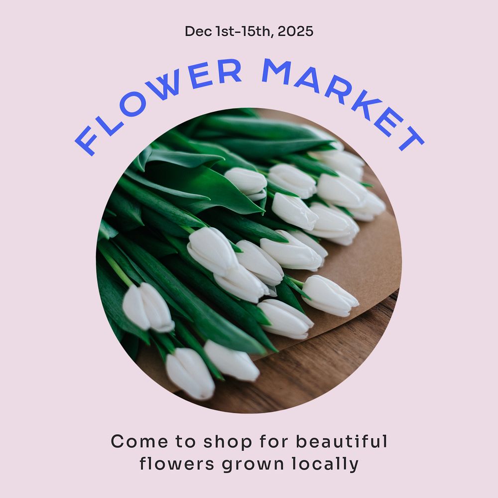 Flower market Instagram post template, editable text