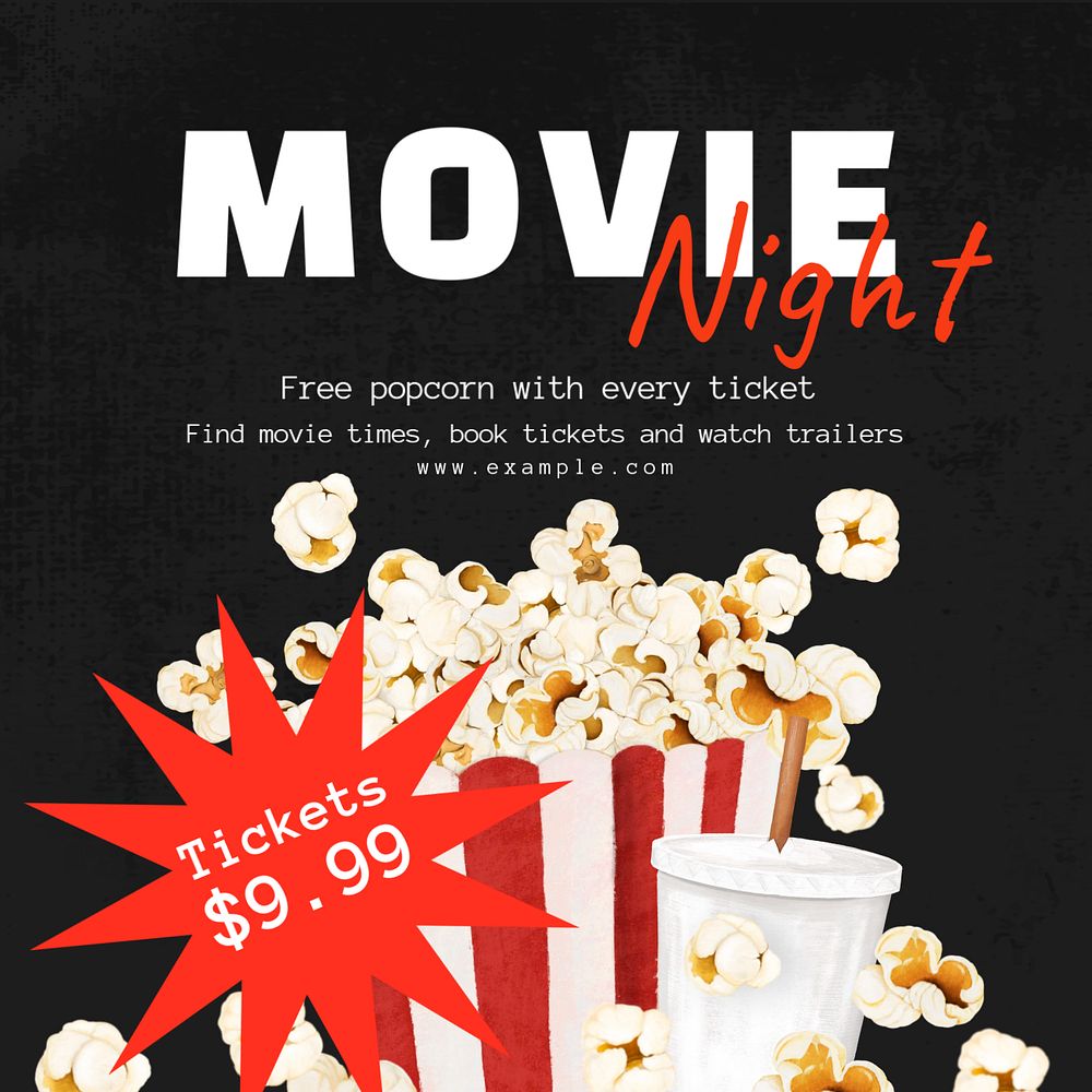 Movie night Instagram post template, editable text