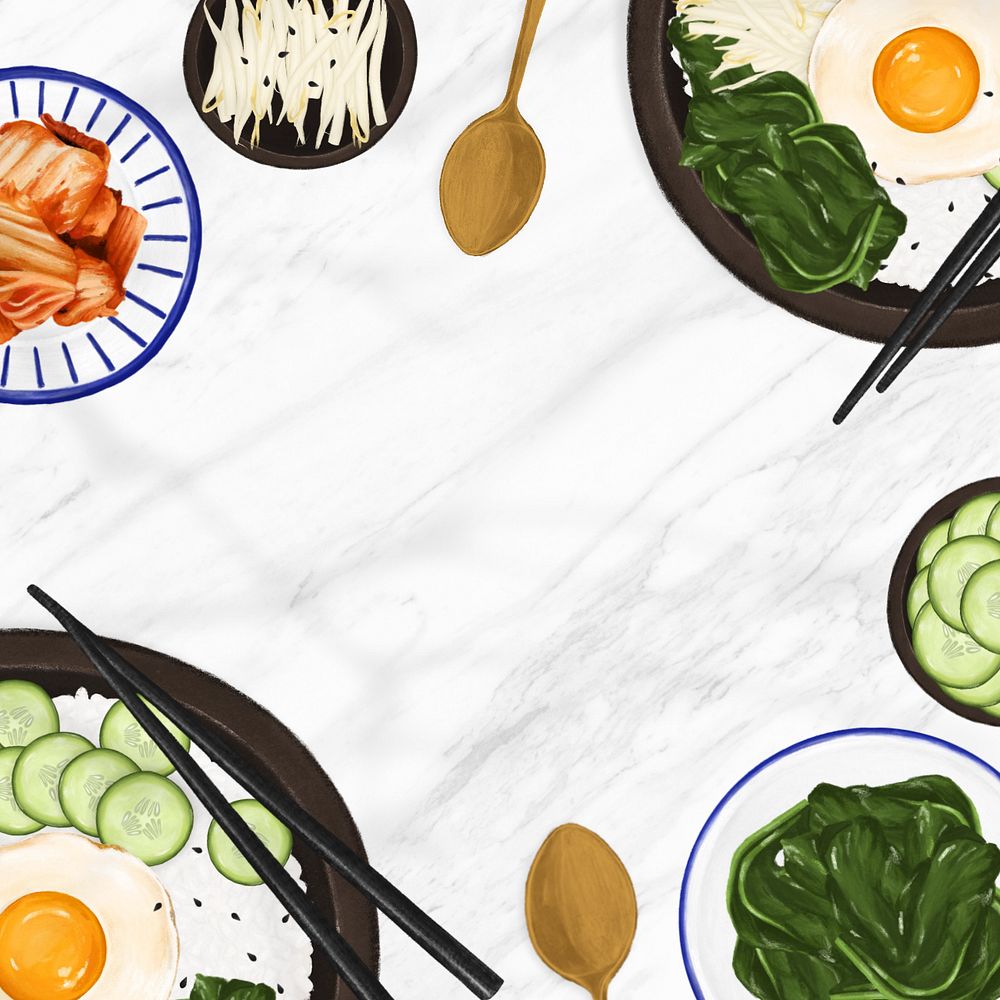 Bibimbap Korean food background, Asian cuisine illustration, editable design