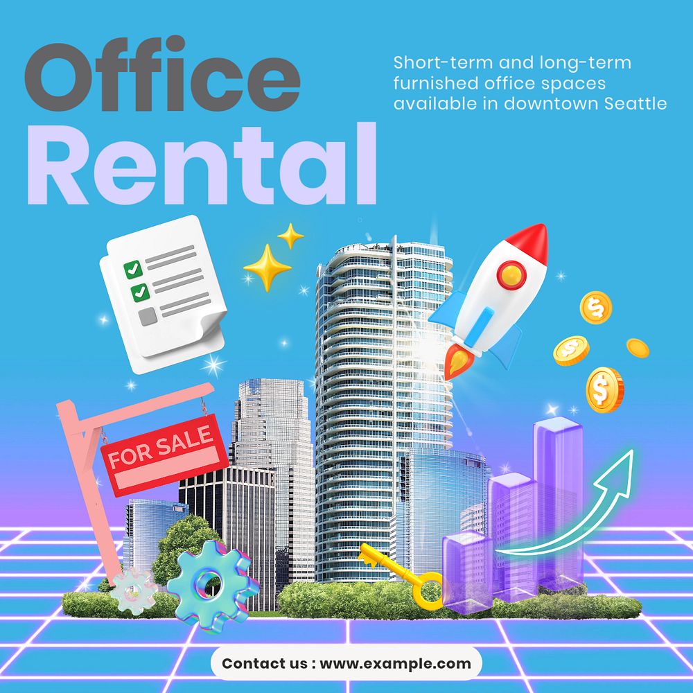 Office rental Facebook post template, editable design