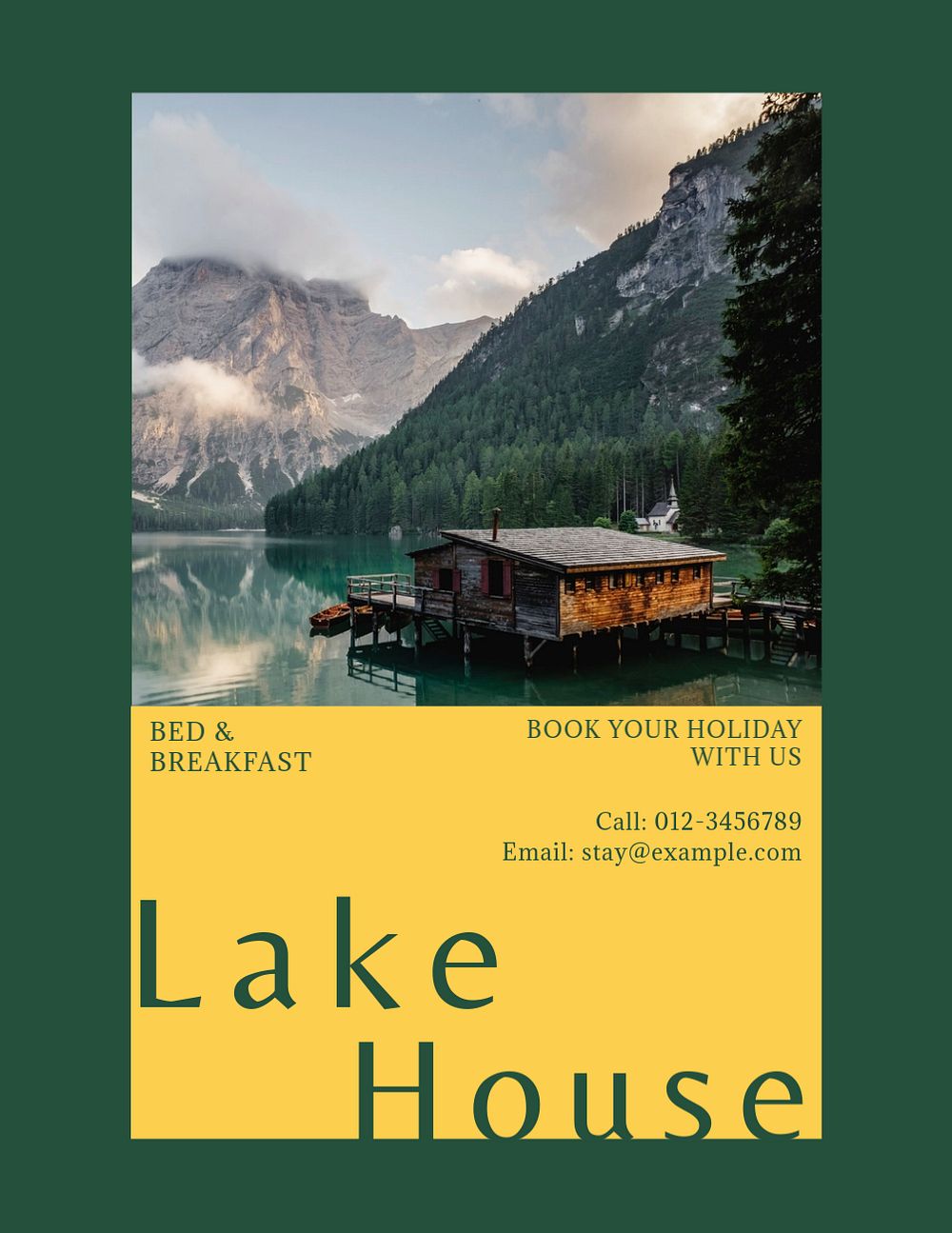 Lake house flyer template, editable text & design