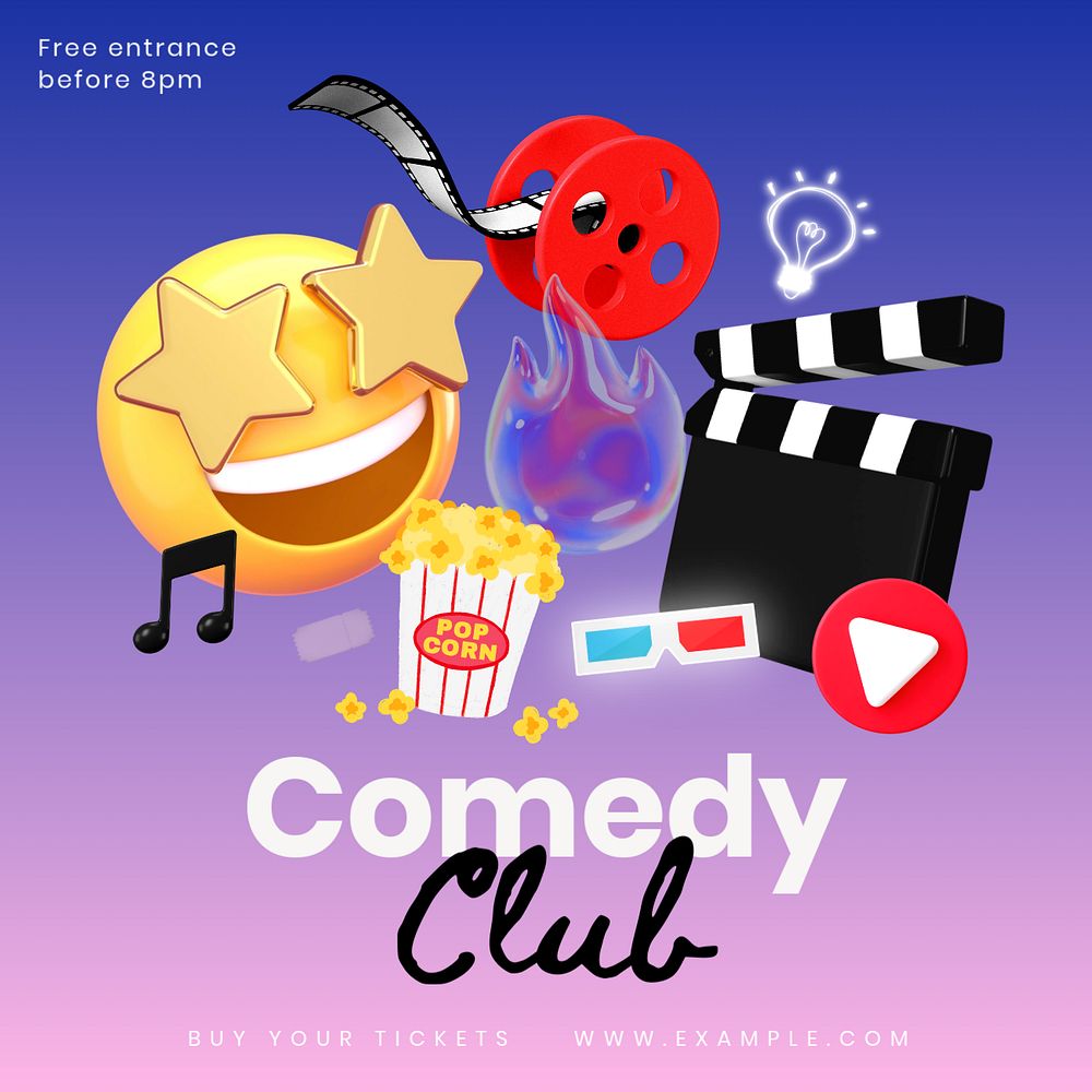 Comedy club Facebook post template, editable design