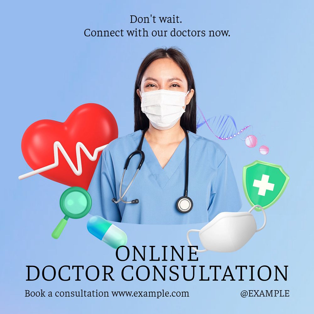 Online doctor consultation Facebook post template, editable design