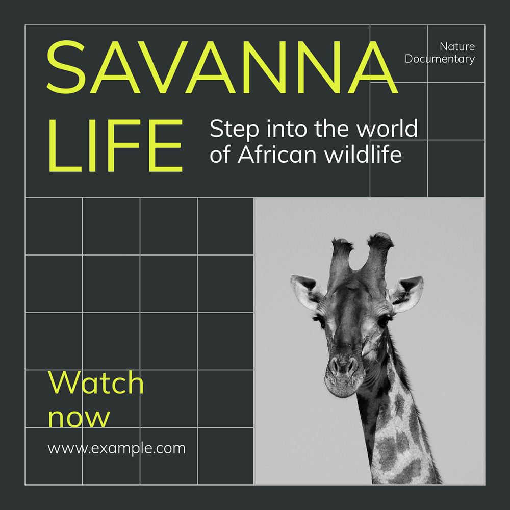 Savanna life Instagram post template, editable text
