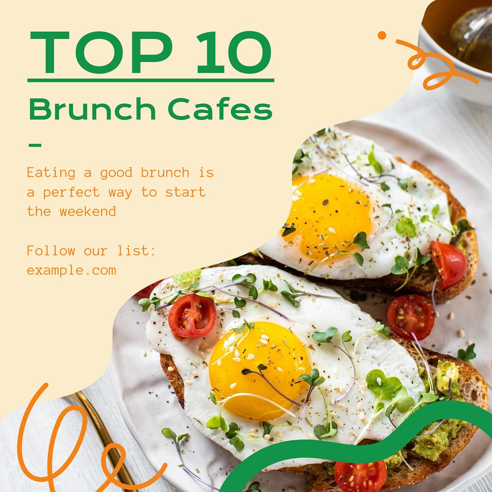 Brunch cafes Instagram post template, editable text