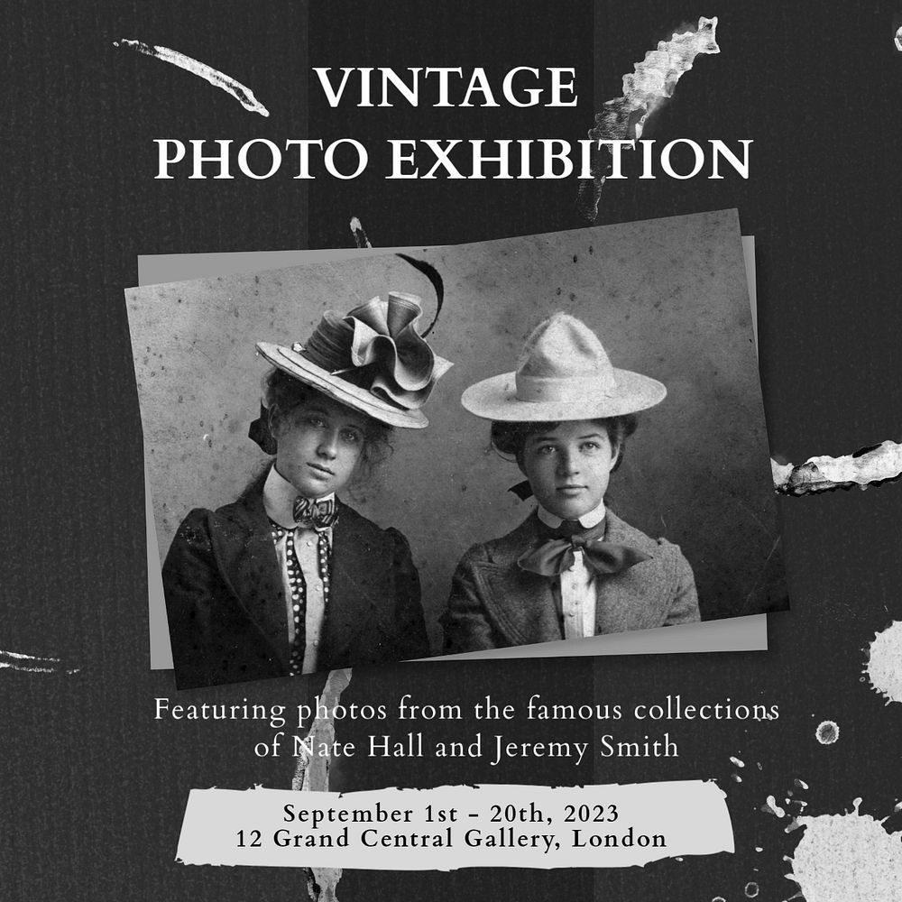 Vintage photo exhibition Instagram post template, editable text