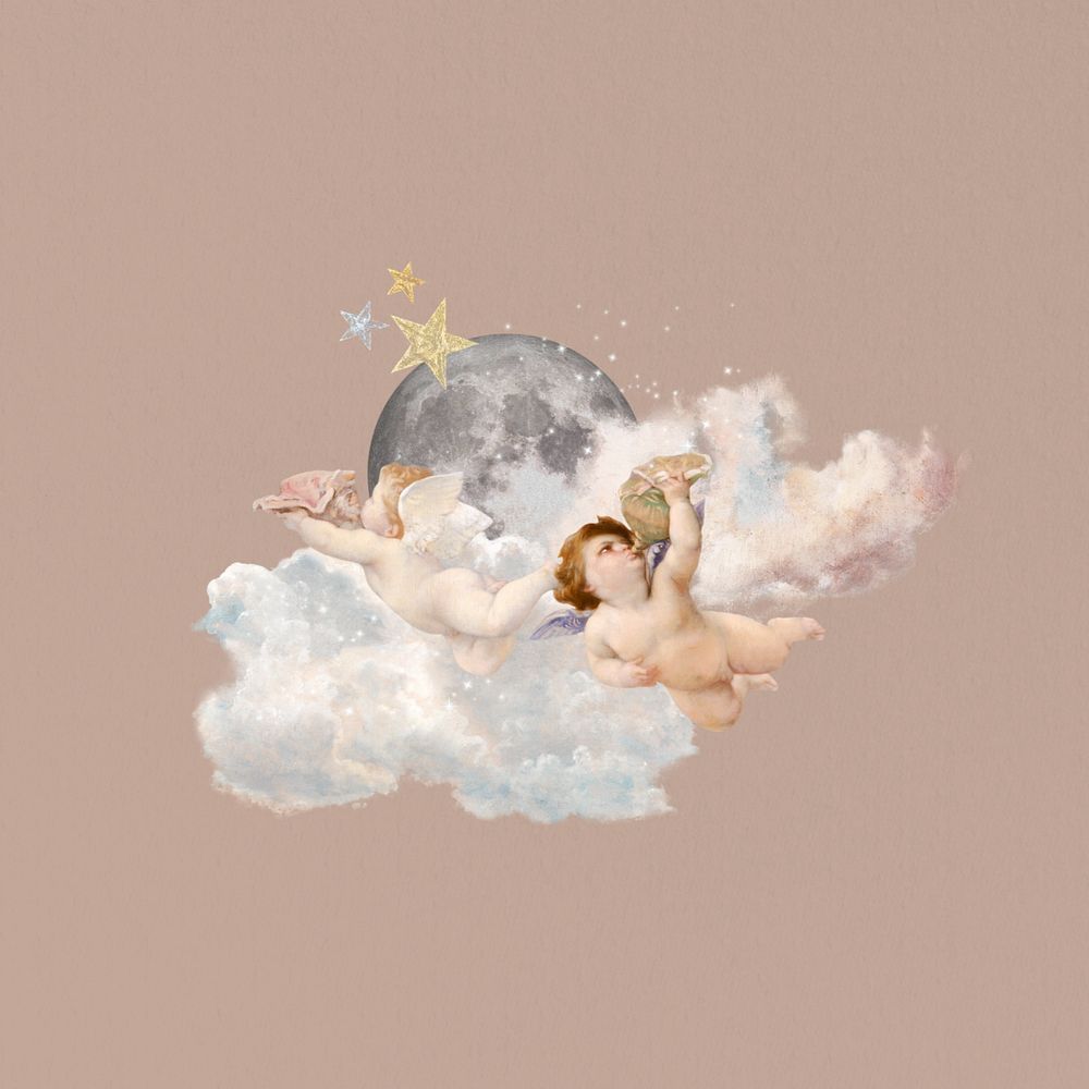 Aesthetic flying cupids, vintage editable collage art. Remixed by rawpixel.