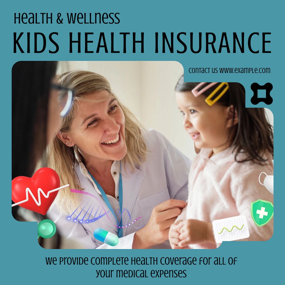 Kids insurance Facebook post template, editable design
