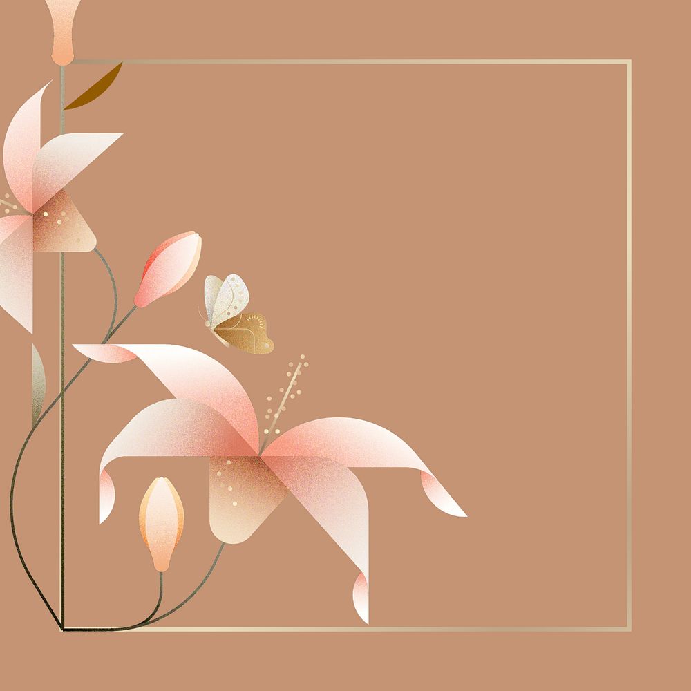 Brown lily floral border frame, editable design