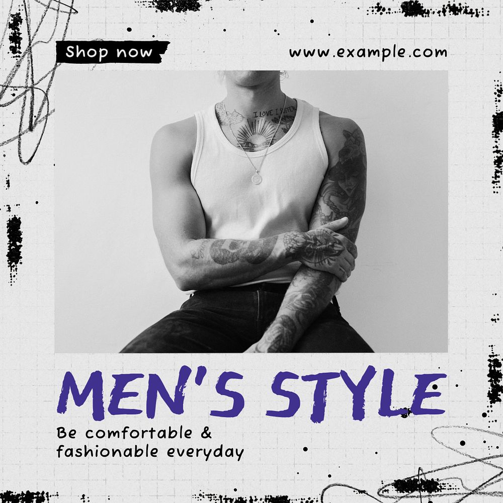 Men's style Instagram post template, editable text