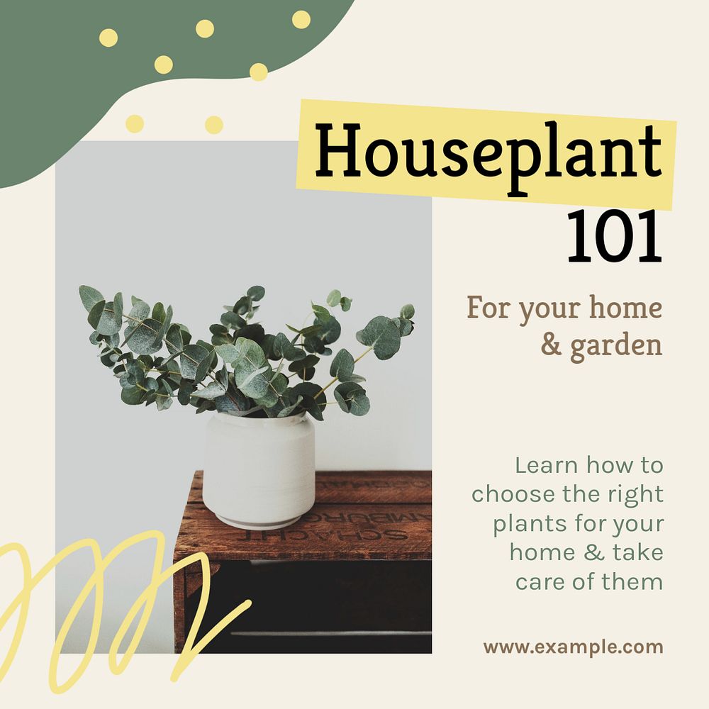 Houseplant podcast Instagram post template, editable text