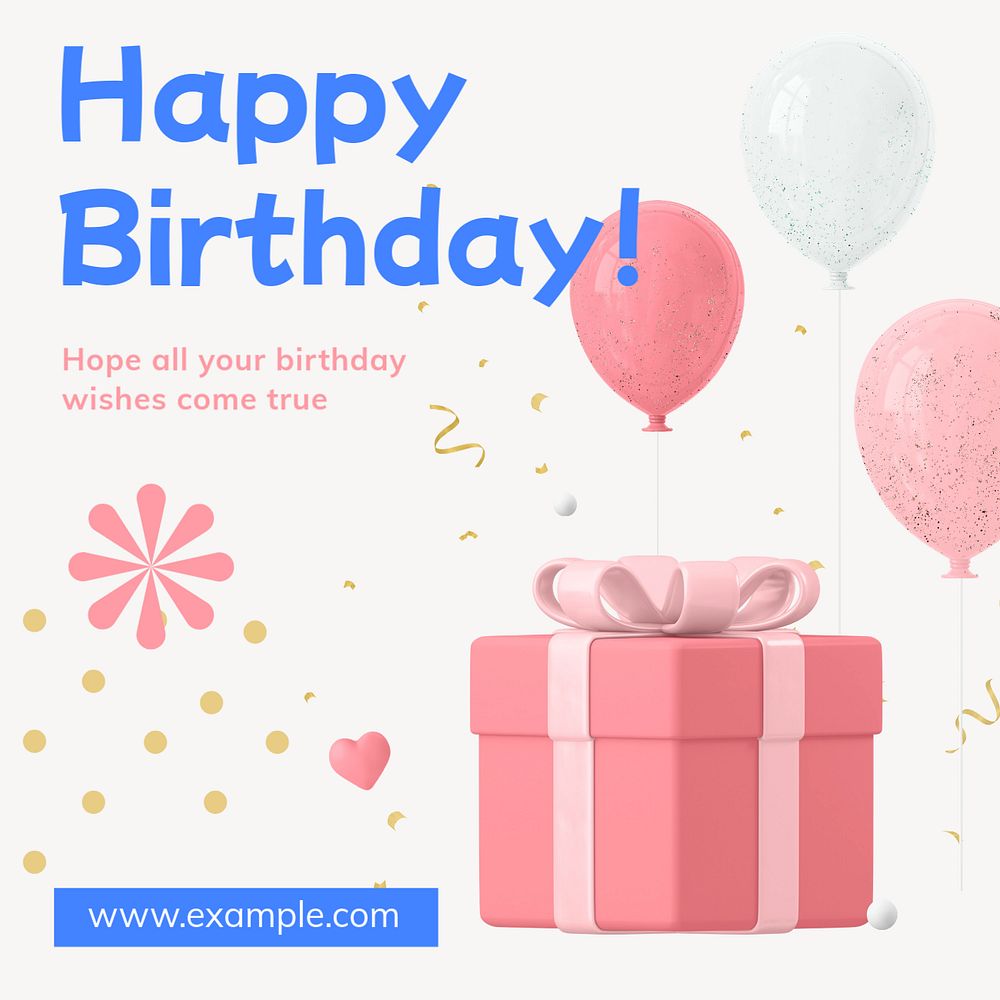 Happy birthday Instagram post template, editable text