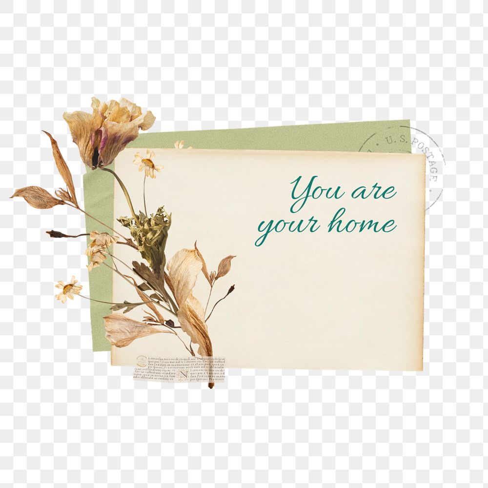 You are your home png quote, Autumn flower collage art, editable design