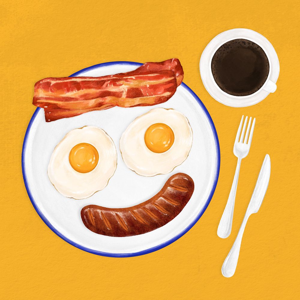 Smiling breakfast dish, food illustration, editable design