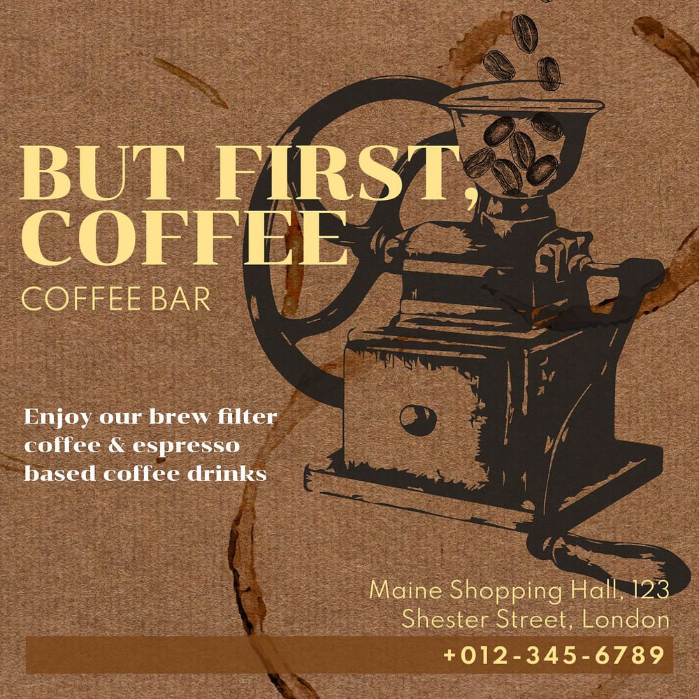 Coffee shop Instagram post template, editable text