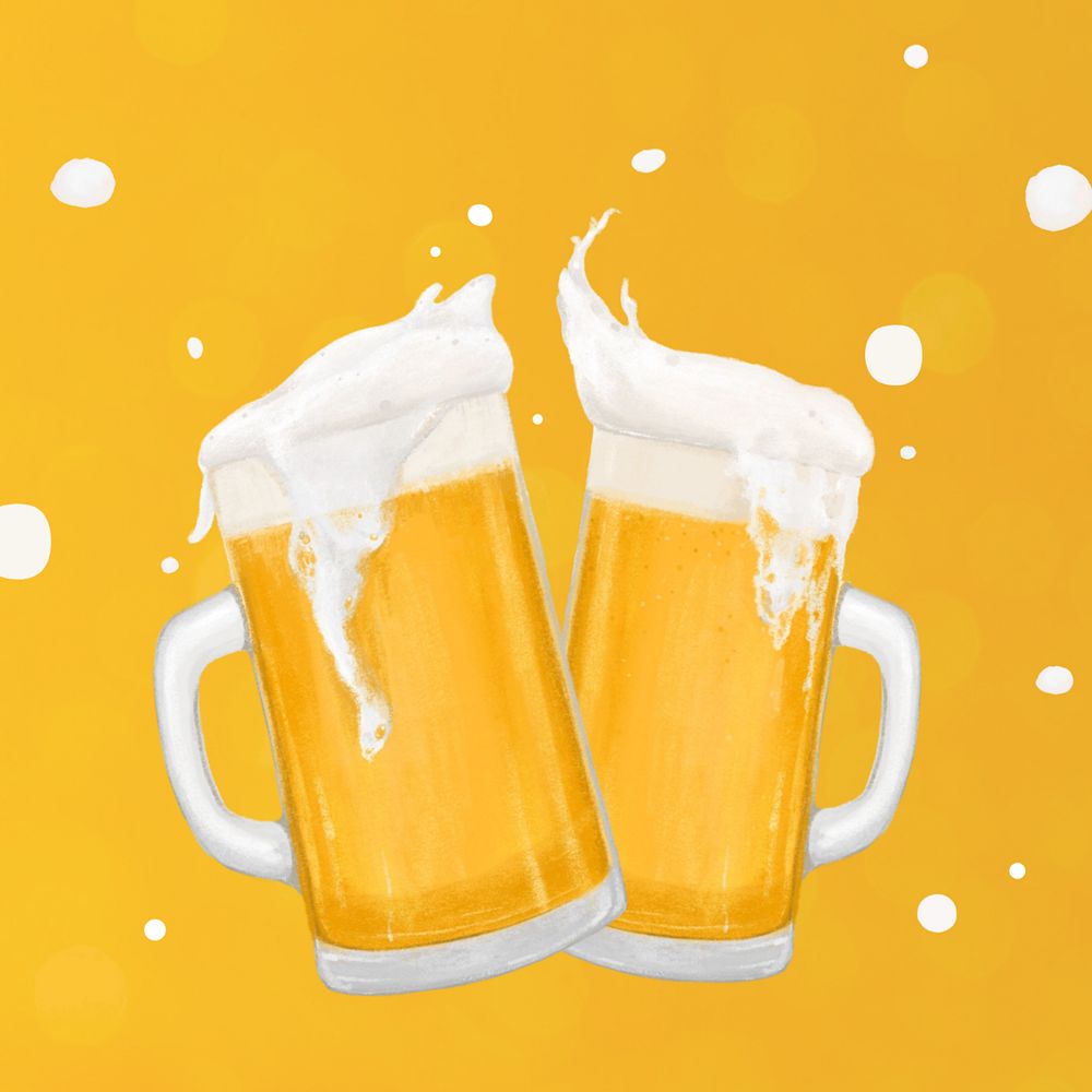 Cheering beer glasses, alcoholic beverage illustration, editable design